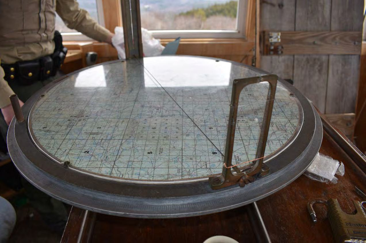 Pack Monadnock Fire Tower, Peterborough New Hampshire Osbourne Fire Finder in fire tower cab (2022)