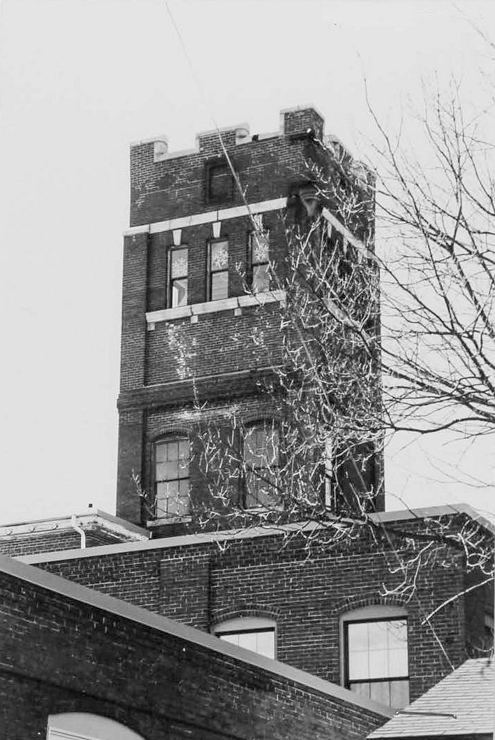 Morley Button Factory, Portsmouth New Hampshire Detail of tower on 1892 factory, top portion added ca. (1911)