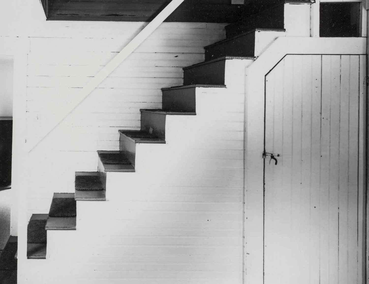 Maple Haven Campground, Woodstock New Hampshire Staircase with toilet closet below, in cabin #7 (2000)