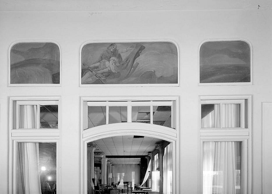 Blenheim Hotel, Atlantic City New Jersey DETAIL OF PAINTED SCENES ON THE TRANSOM WINDOWS LOOKING INTO THE MAIN DINING ROOM