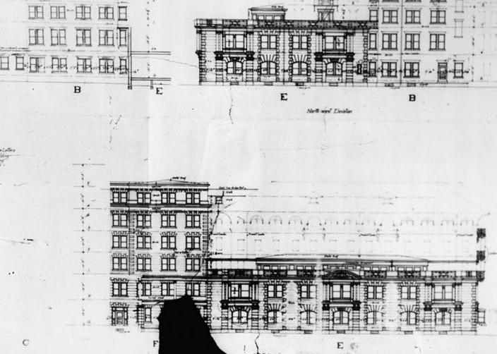 Chalfonte Hotel, Atlantic City New Jersey ORIGINAL DRAWING OF 1904 STRUCTURE, BACK AND SIDE ELEVATION, E BUILDING. ADDISION HUTTON COLLECTION
