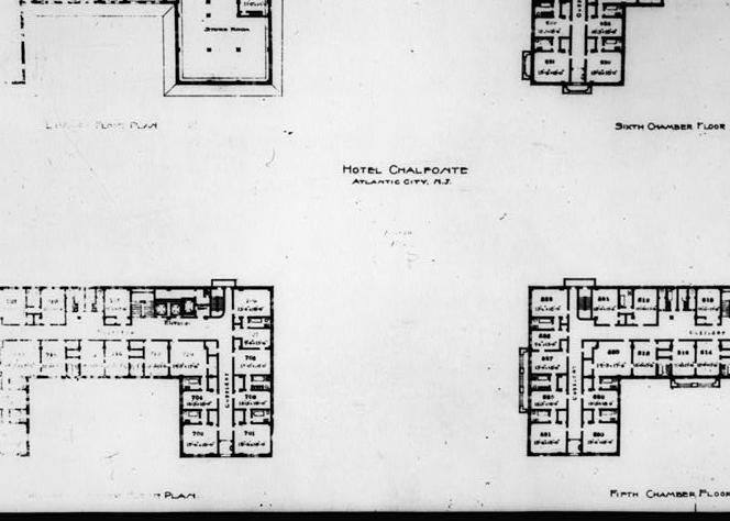 Chalfonte Hotel, Atlantic City New Jersey ORIGINAL DRAWINGS OF 1904 STRUCTURE 5th-8<sup>th</sup> FLOOR PLANS. ADDISON HUTTON COLLECTION