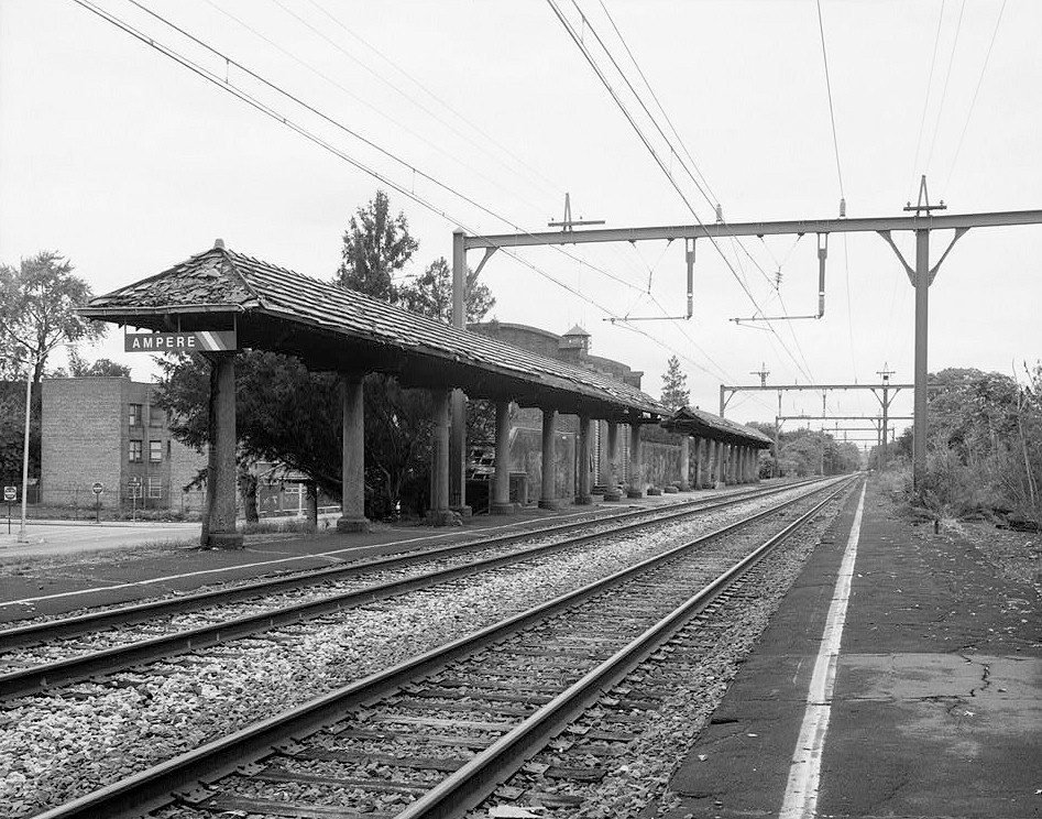 Ampere Railroad Station, East Orange New Jersey 1987 View to northeast, overall three-quarter view of station building