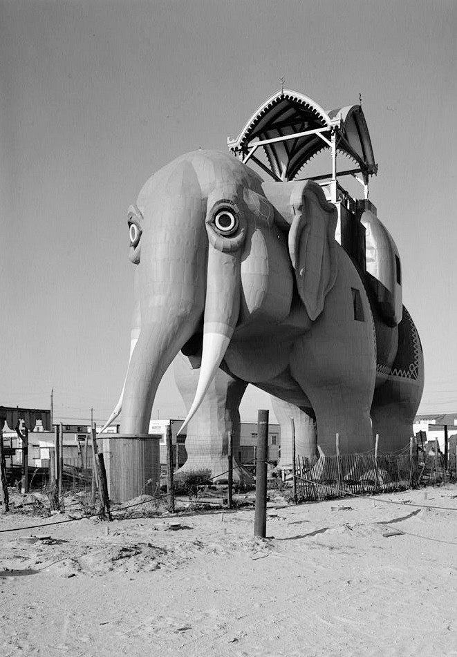 Margate Elephant - Lucy, Margate City New Jersey 1976 Front and north elevations, showing restored elephant