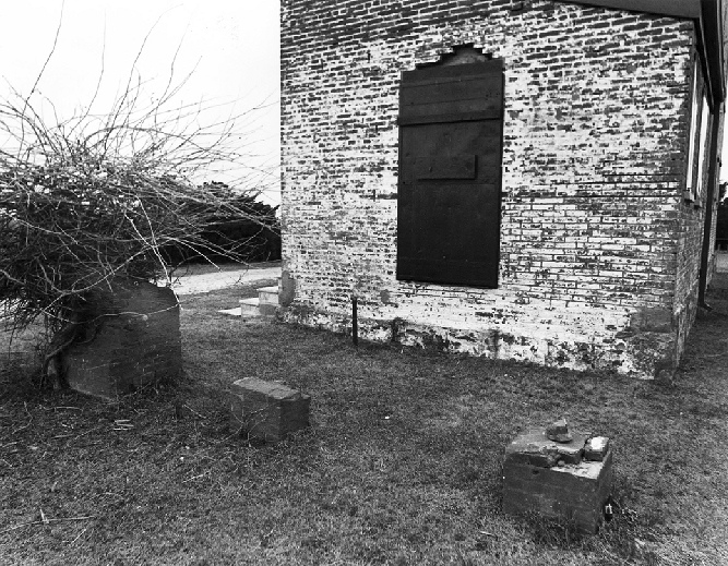 East Point Lighthouse, Maurice River New Jersey 1995 Off the northeast corner - closeup of the footings for the kitchen addition.