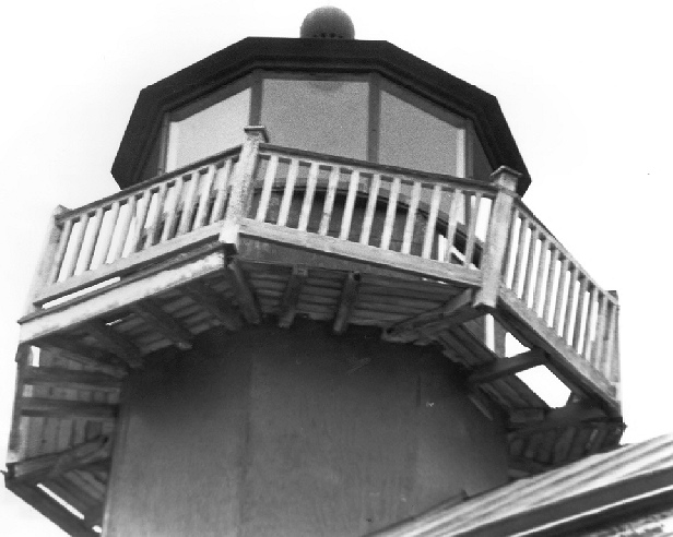 East Point Lighthouse, Maurice River New Jersey 1995 Near the southeast corner - closeup of the deteriorating catwalk and the lantern room.