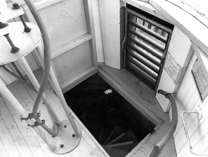 East Point Lighthouse, Maurice River New Jersey 1995 Lantern room level; view of outside hatchway and trap door down to attic.