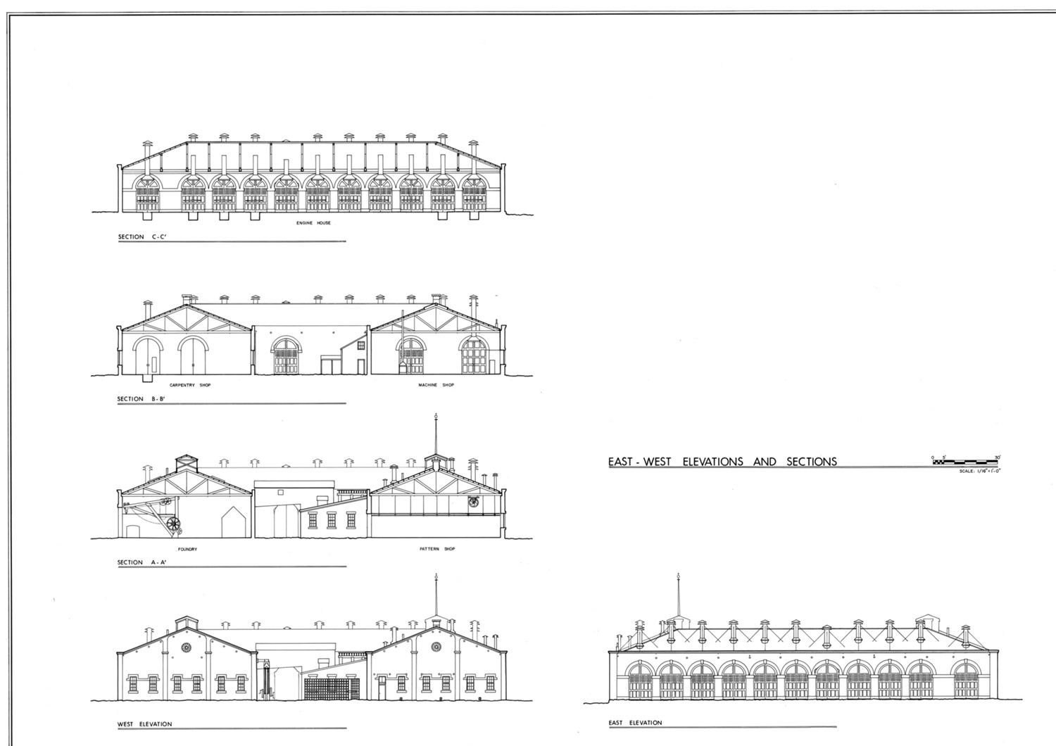 Virginia and Truckee Railroad Shops, Carson City Nevada East and West Elevations