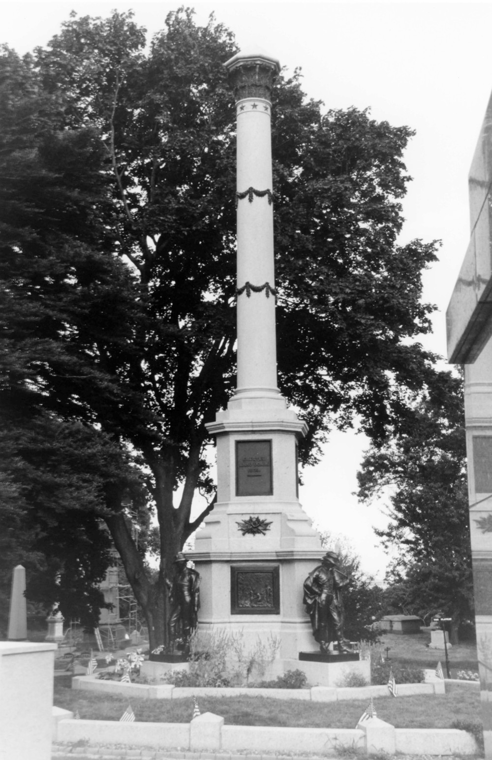 Green-Wood Cemetery-Greenwood, Brooklyn New York The Civil War Soldiers' Monument with bronze figures at the base of the obelisk (2005)
