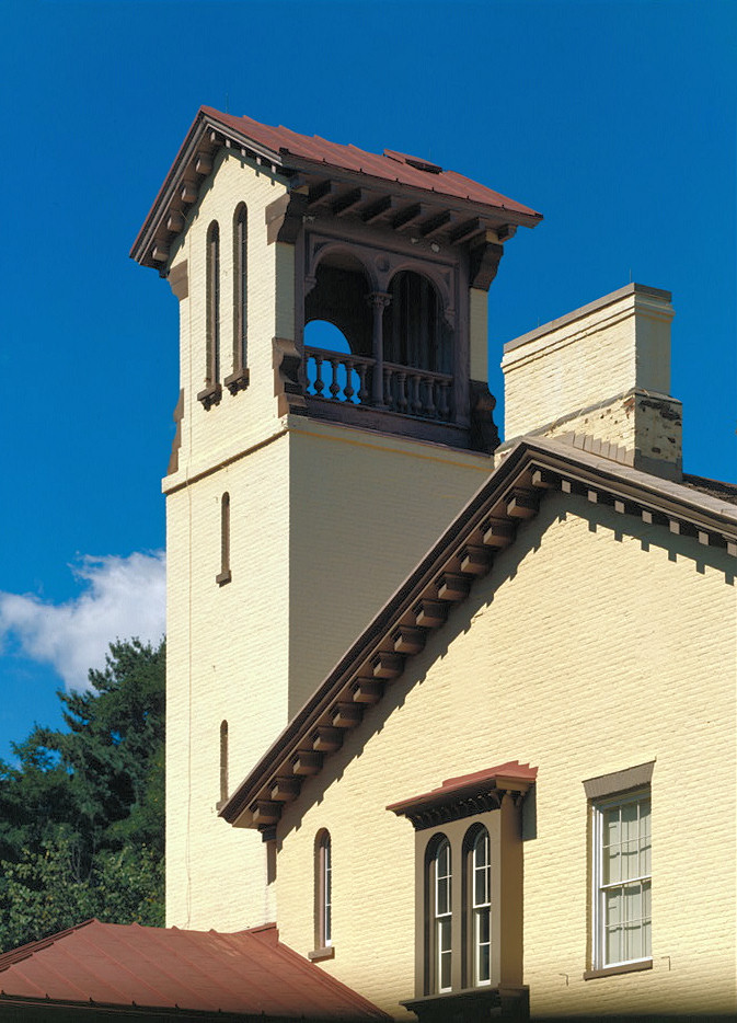 Lindenwald Mansion - Martin Van Buren House, Kinderhook New York CLOSE VIEW OF TOWER IN WEST CORNER OF THE BUILDING, LOOKING FROM THE SOUTH