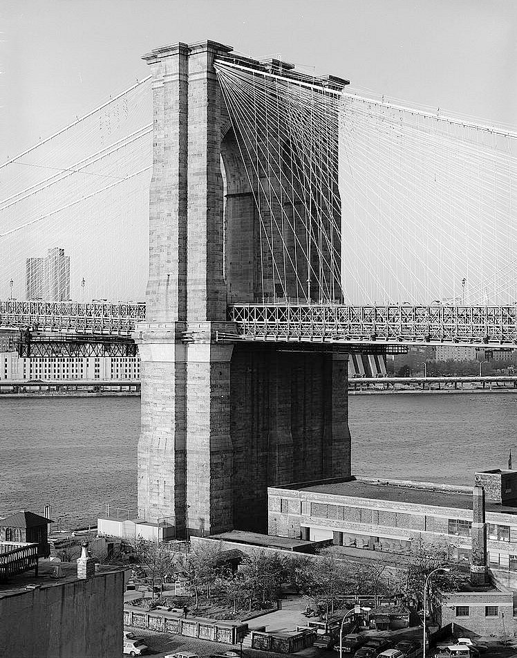 The Brooklyn Bridge, New York New York Close-in View Looking NE at Brooklyn Tower (1982)