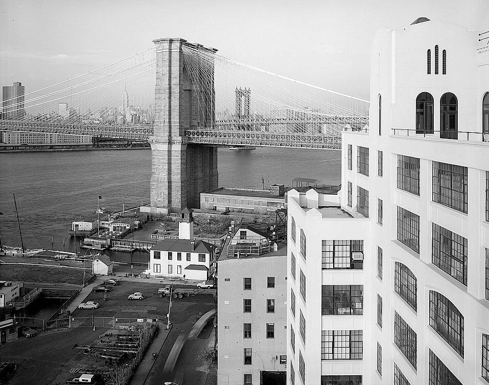The Brooklyn Bridge, New York New York View Looking NE at Brooklyn Tower from Rooftop of Watchtower Building in Brooklyn (1982)