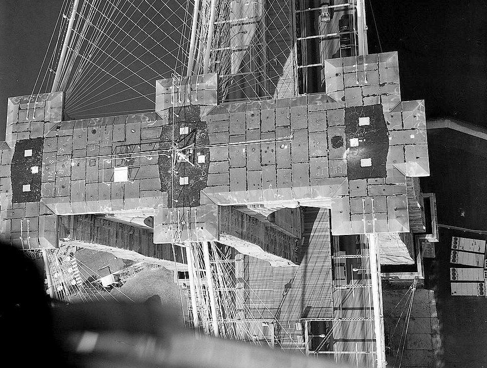 The Brooklyn Bridge, New York New York Aerial View Directly above Brooklyn Tower (1982)