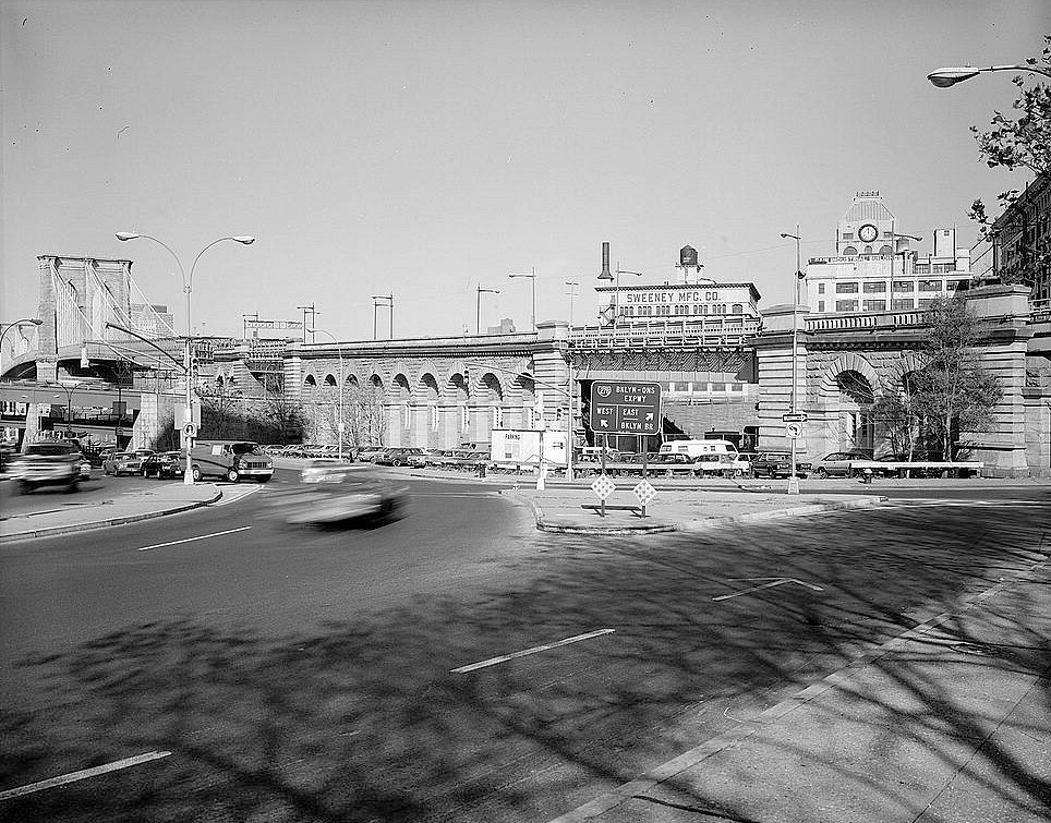 The Brooklyn Bridge, New York New York Ground Level View Looking N at Brooklyn Approach (1982)