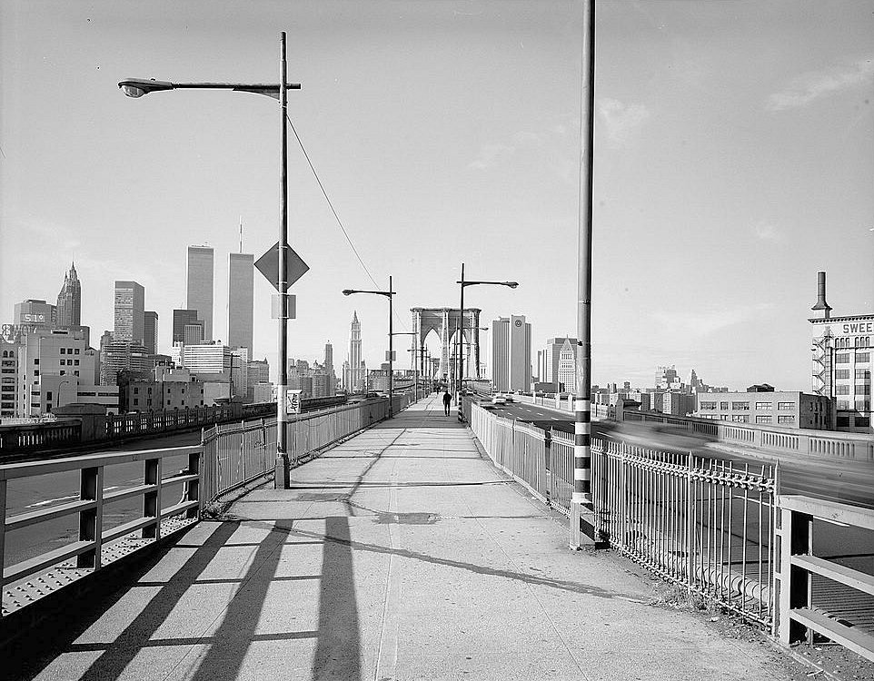 The Brooklyn Bridge, New York New York View Looking at Pedestrain Walkway on Brooklyn Side Leading to Promenade (1982)