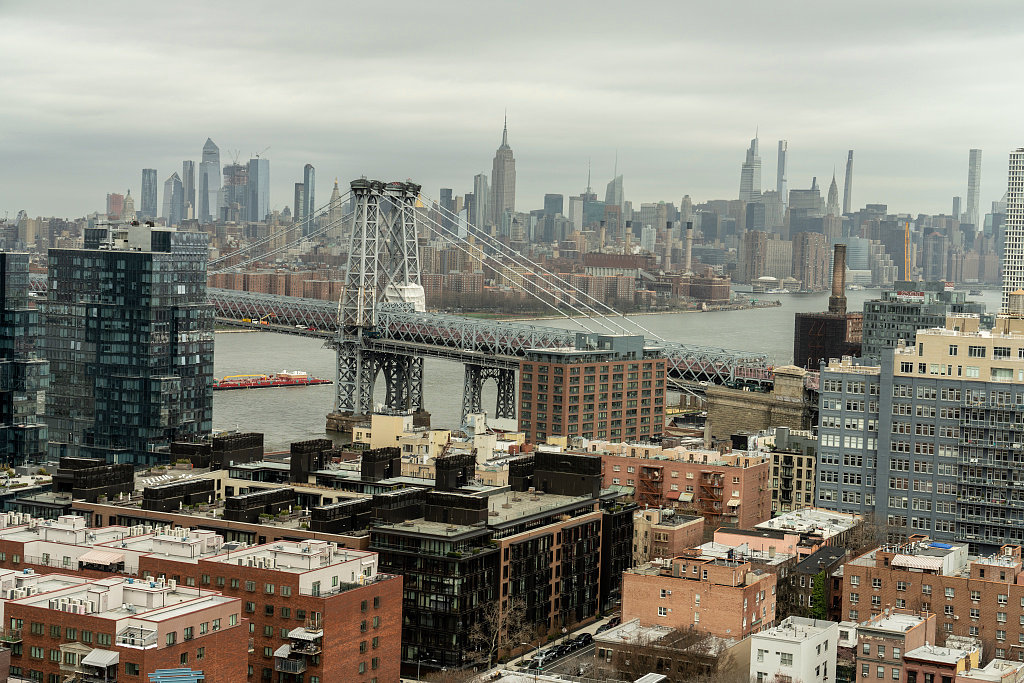 Williamsburg Bridge, New York New York View NW from the roof of 60 Division Ave., a public housing building, Brooklyn (2021)