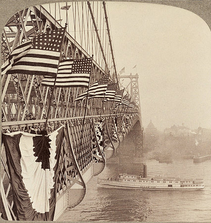 Williamsburg Bridge, New York New York Opening day on new steel tower bridge -- from Manhattan East to Brooklyn, along 1,600 ft. span (1904)