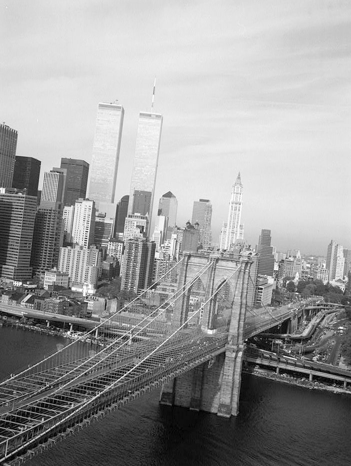 The Brooklyn Bridge, New York New York Brooklyn Bridge, Showing Approach and Exit Ramps Looking West (1991)