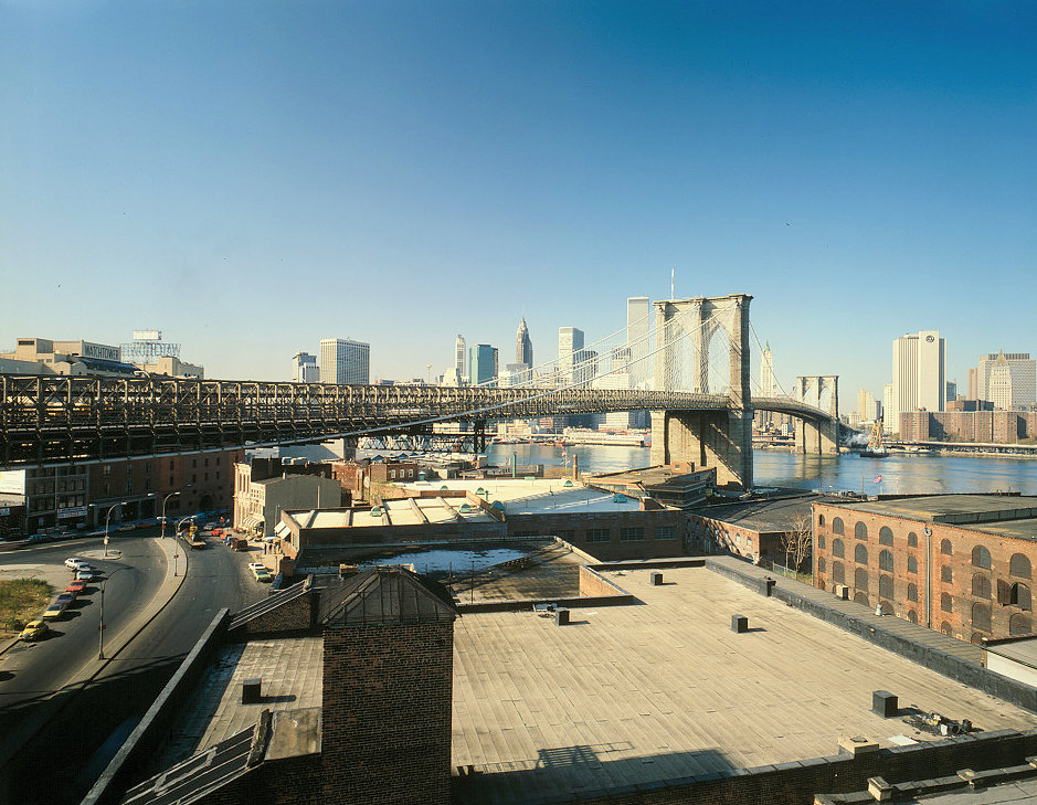 The Brooklyn Bridge, New York New York Looking Northwest from Warehouse Rooftop on Water Street in Brooklyn (1982)