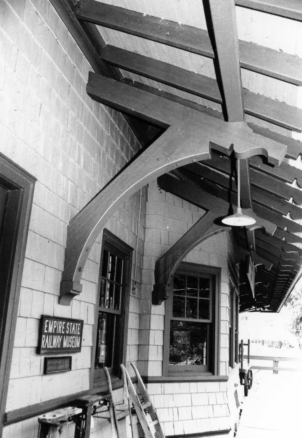 Phoenicia Railroad Station, Phoenicia New York Trackside detail of roof bracing (1994)
