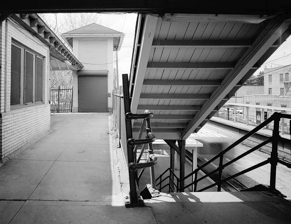 Tuckahoe Railroad Station, Tuckahoe New York 1988 VIEW DOWN TO OUTBOUND PLATFORM FROM BRIDGE