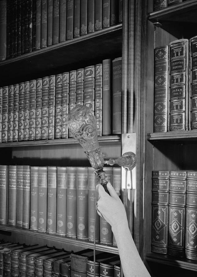 Stan Hywet Hall, Akron Ohio 1982 DETAIL SHOWING LIBRARY LAMP BEING REMOVED