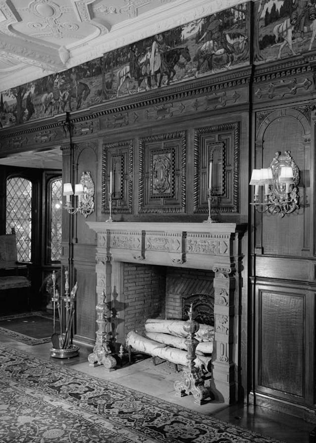 Stan Hywet Hall, Akron Ohio 1982 DETAIL VIEW OF DINING ROOM FIREPLACE, NORTH WALL