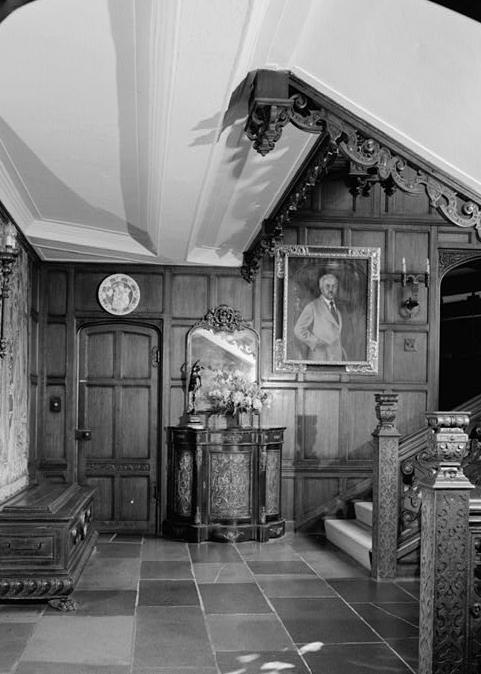 Stan Hywet Hall, Akron Ohio 1982 TOWER STAIR HALL, LOOKING NORTH TO DOOR OF ELEVATOR