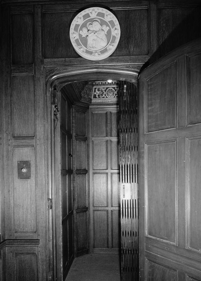 Stan Hywet Hall, Akron Ohio 1982 DETAIL SHOWING ELEVATOR LOCATED IN STAIR HALL OF TOWER