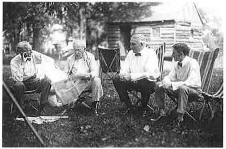 Firestone Tire and Rubber Company, Akron Ohio Harvey S. Firestone, Henry Ford, Thomas Edison, and President Warren G. Harding on camping trip (1921)