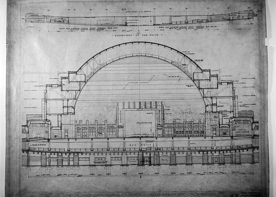 Cincinnati Union Terminal, Cincinnati Ohio original architects drawings CROSS SECTION ON NORTH AND SOUTH AXIS LOOKING WEST, JUNE 1, 1931