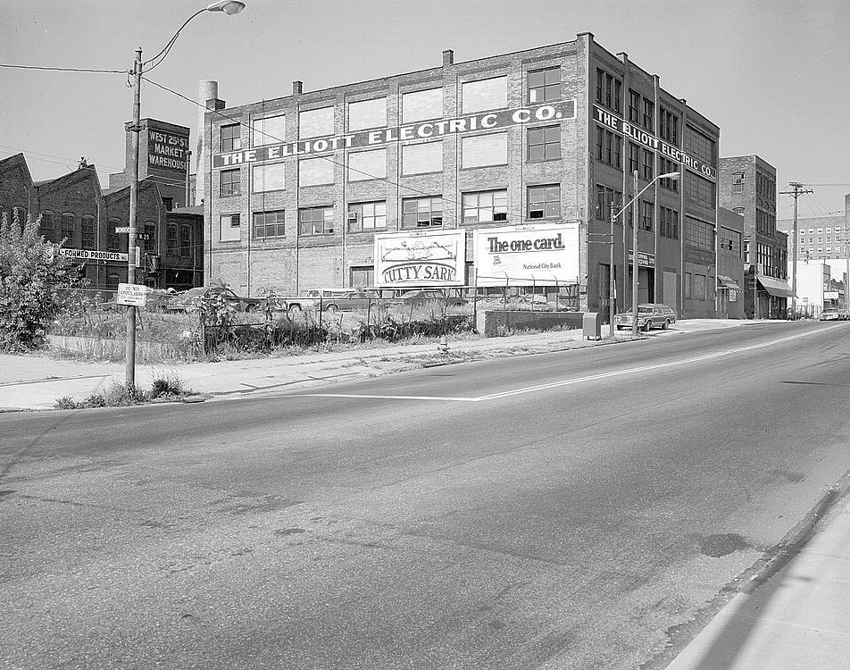 Baker Motor Vehicle Company - Rauch and Lang Carriage Company Cleveland Ohio 1979 Power Plant (left), Body Shop (center), Office (right), looking north