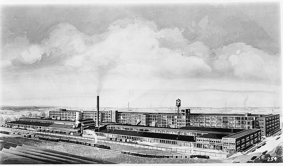 Cleveland Chandler Auto Company, Cleveland Ohio Copy of early 20<sup>th</sup> century rendering of birds eye view of plant looking north
