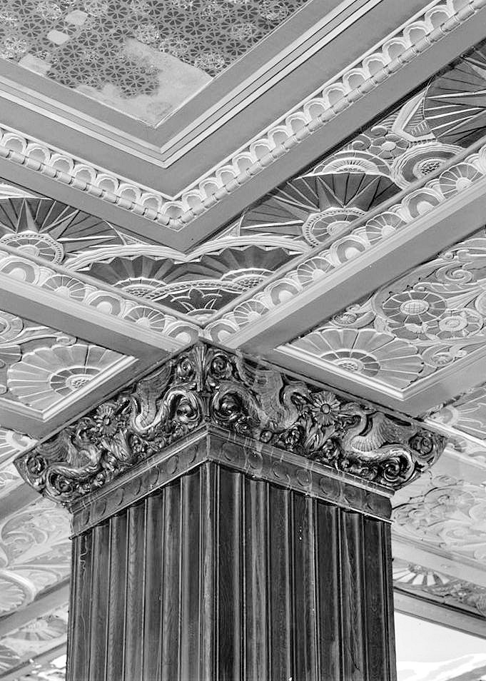 Terminal Tower Building - Cleveland Union Terminal, Cleveland Ohio 1987 ENGLISH OAK ROOM, TYPICAL COLUMN CAPITAL, PLASTER CEILING PATTERN