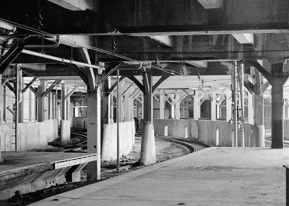 Terminal Tower Building - Cleveland Union Terminal, Cleveland Ohio 1987  TRANSIT SPACE, LEVEL 50, STATION APPROACH, VIEW TO EAST