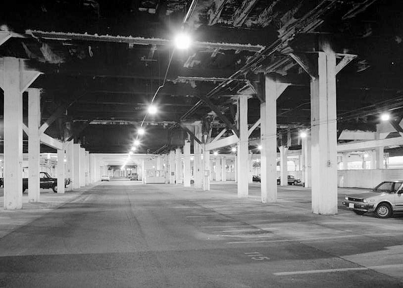 Terminal Tower Building - Cleveland Union Terminal, Cleveland Ohio 1987  FORMER TRACK AREA, LEVEL 50, TYPICAL PASSENGER TRAIN PLATFORM AREA, VIEW WEST TO EAST