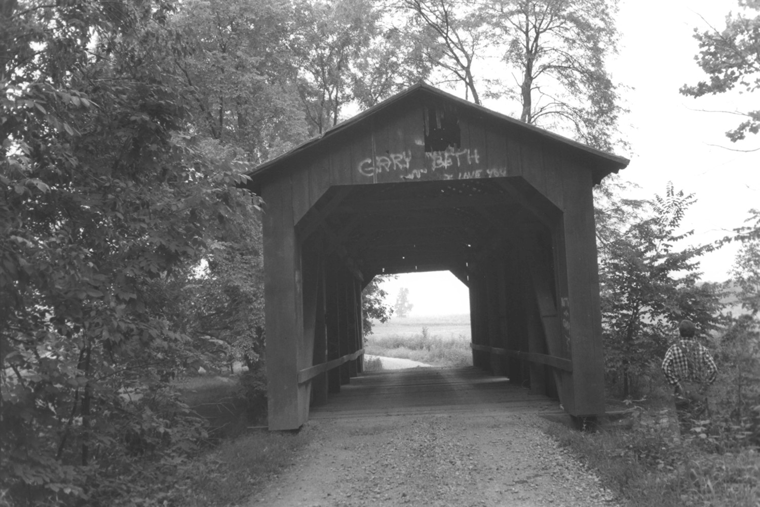 Belle Hall Covered Bridge, Croton Ohio South portal of bridge, looking north (1975)