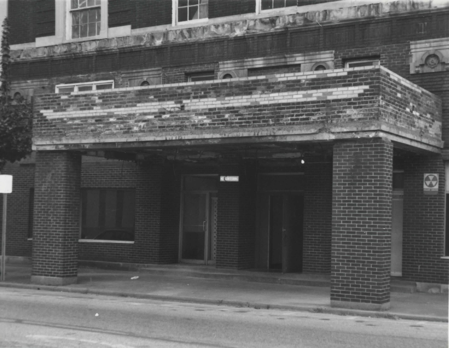 Marting Hotel, Ironton Ohio North elevation - detail of marquee without steel panels (1998)