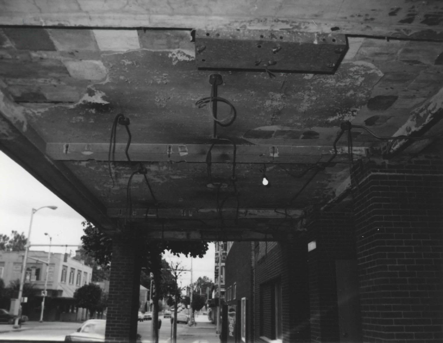 Marting Hotel, Ironton Ohio Detail under marquee without steel panels (1998)