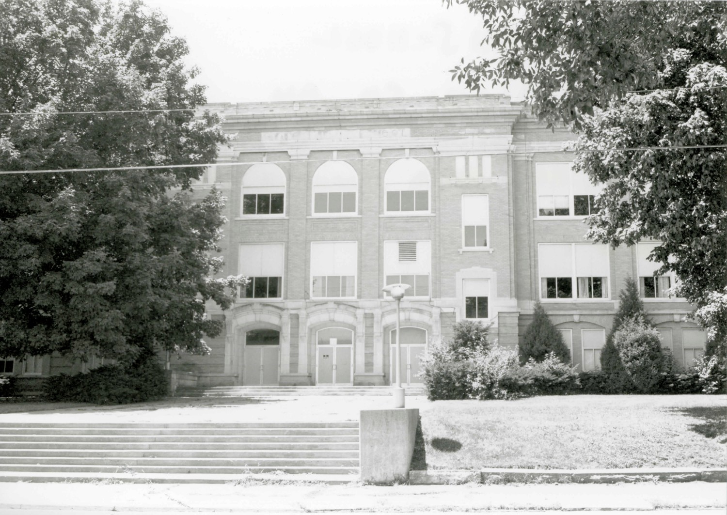 Looking west at east elevation of main school building (1995)