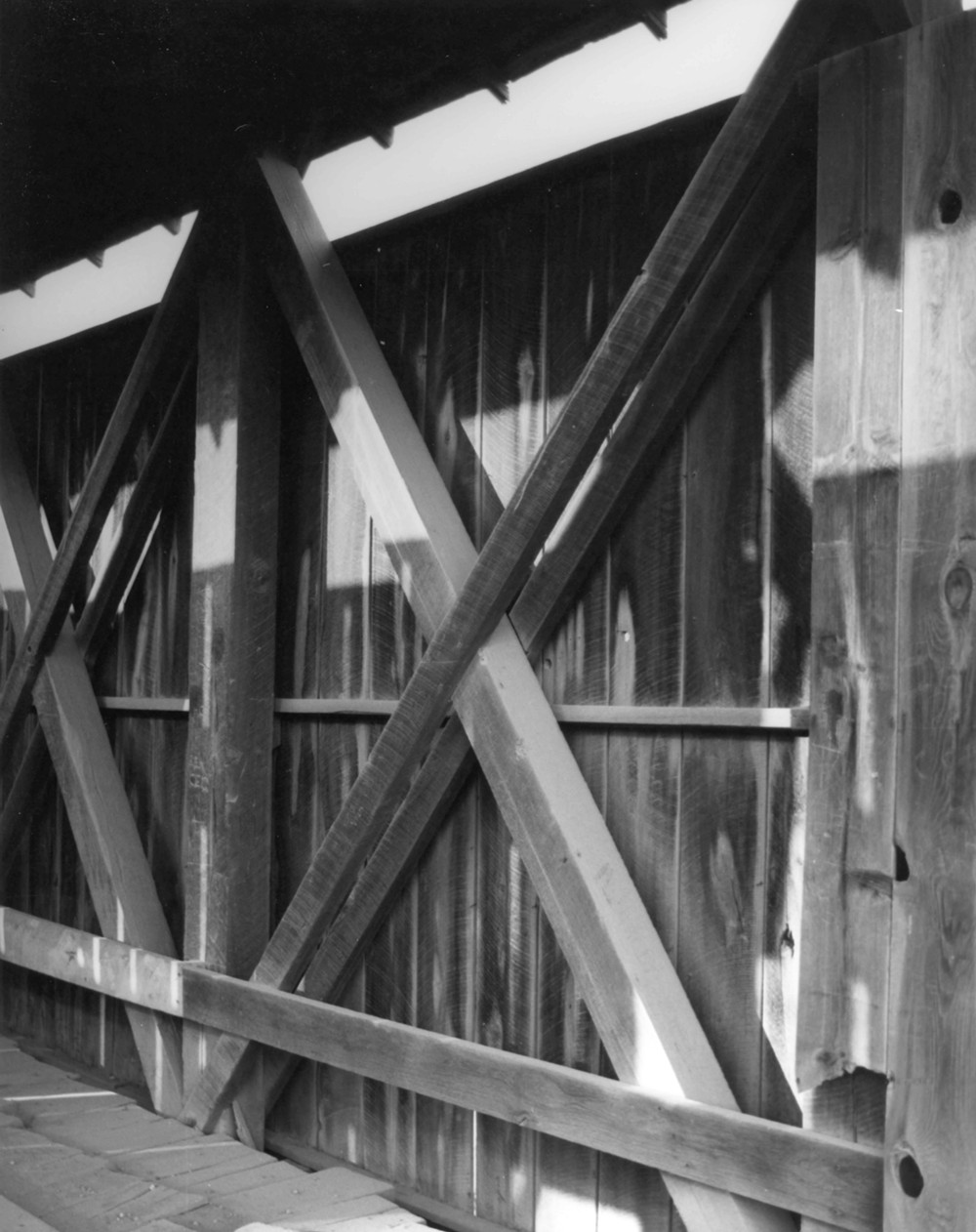 Harra Covered Bridge, Watertown Ohio Interior showing Long Truss (1976)