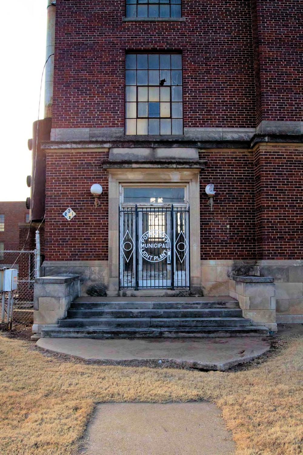 Ponca City Power Plant, Ponca City Oklahoma Close-up of entrance on east-facing facade (2018)