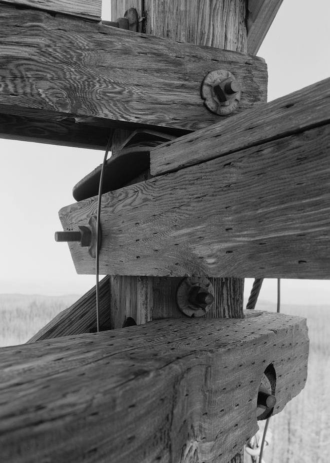 Hat Point Fire Lookout Tower, Imnaha Oregon 1993 TYPICAL CROSS BRACING AT LEG, CLOSEUP.