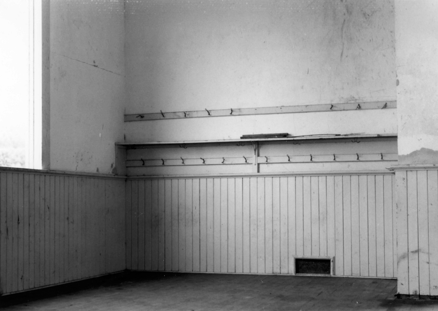 Rock Hill School, Lebanon Oregon Interior, east (front) side; coat-hanging area and Interior, north side; partial view (1991)