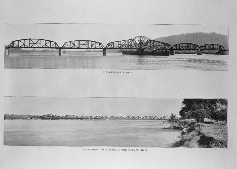 Willamette River Swing Truss Railroad Bridge, Portland Oregon 1910 WILLAMETTE BRIDGE LOOKING UPRIVER TO PORTLAND