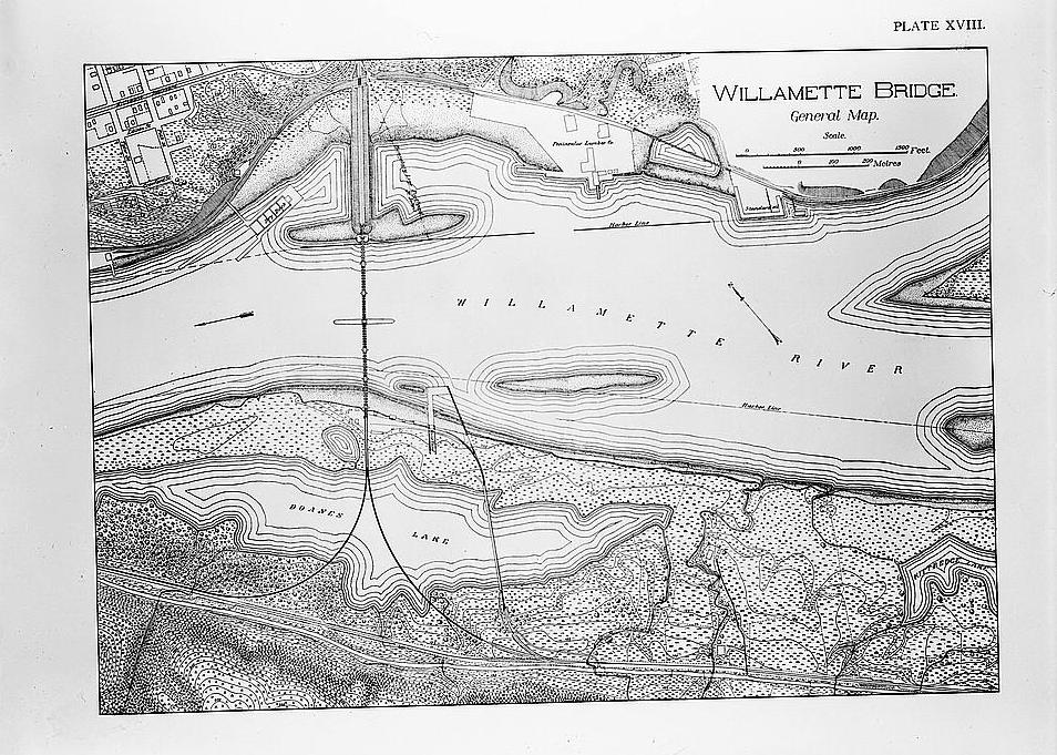 Willamette River Swing Truss Railroad Bridge, Portland Oregon 1910 WILLAMETTE BRIDGE, GENERAL MAP