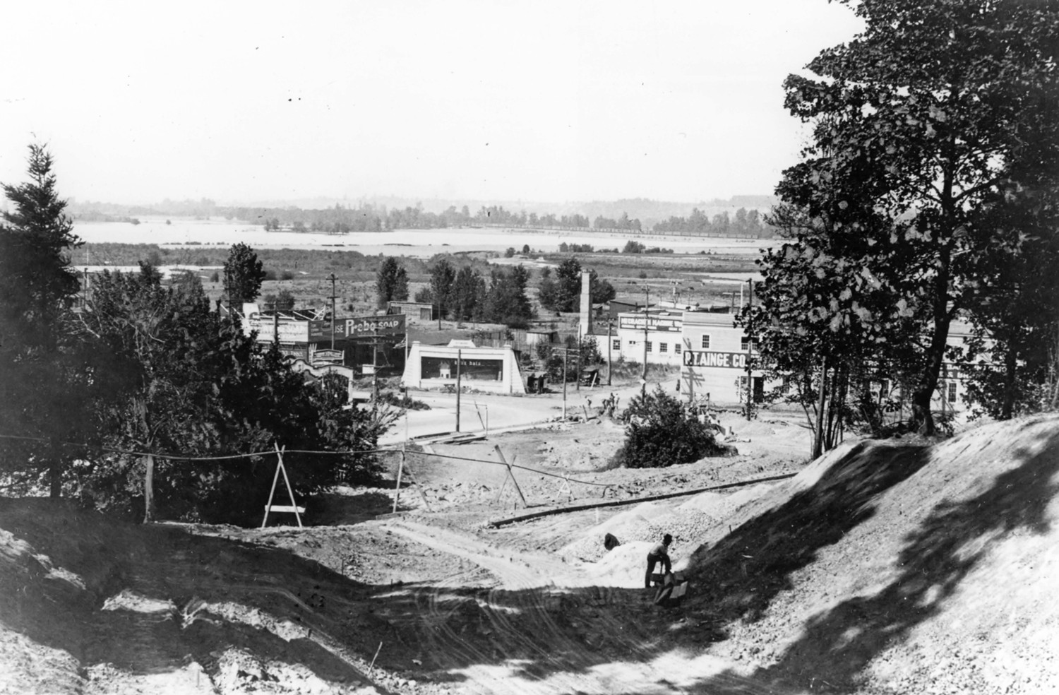 Montgomery Ward & Company Warehouse and Store, Portland Oregon N.W. Wardway road under construction, looking north (1924)