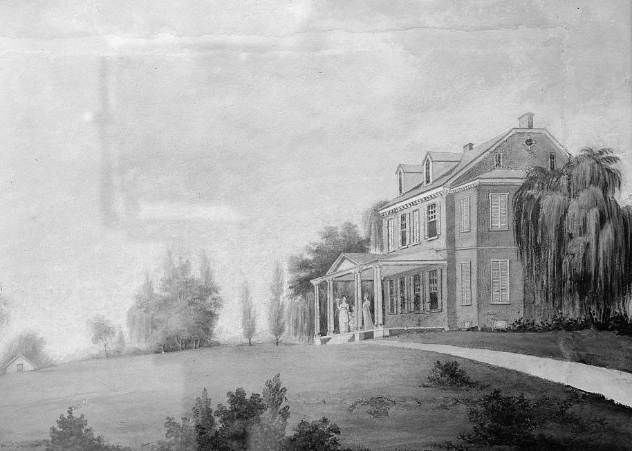 Andalusia Mansion - Nicholas Biddle Estate, Andalusia Pennsylvania 'BEFORE' MAIN HOUSE, CA. 1834 WATERCOLOR BY THOMAS U. WALTER 