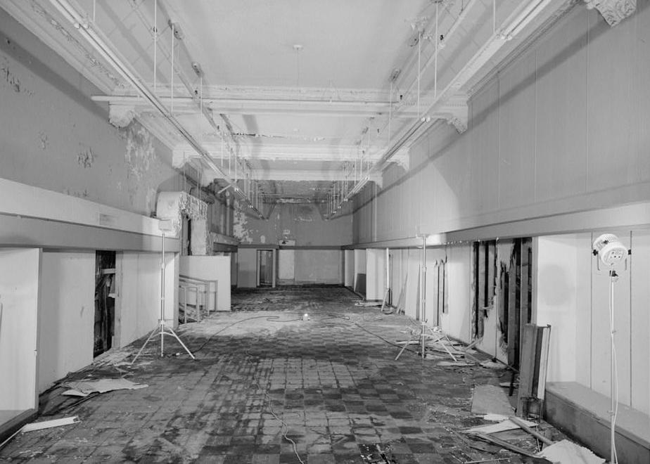 Troutman Building - First National Bank, Connellsville Pennsylvania First floor, northwest retail space (former banking hall), looking south 1996