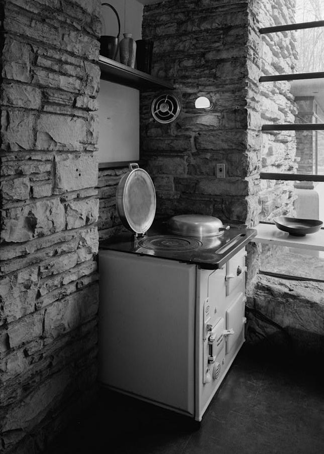FallingWater - Frank Lloyd Wright House, Mill Run Pennsylvania AGA COAL-BURNING STOVE IN SOUTHEAST CORNER OF KITCHEN.